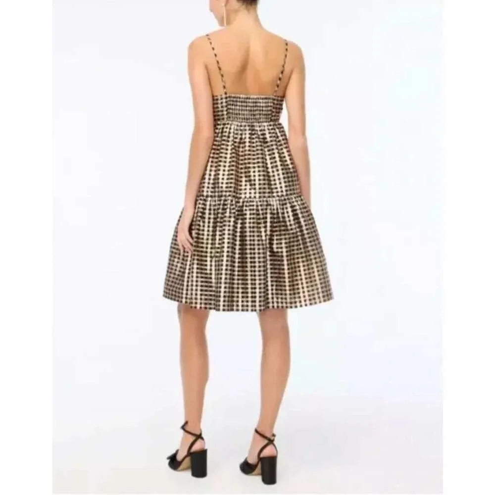 J.Crew Lurex Black & Gold Metallic Gingham Tiered Mini Dress BM072‎ Size 6 NEW